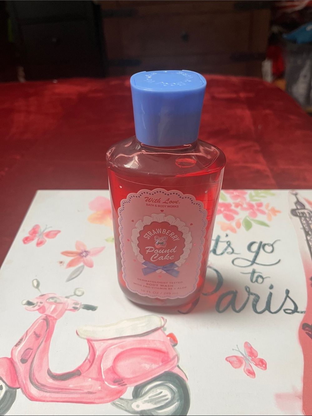 Bath & Body Works Strawberry Pound Cake Body Wash - Red Bottle with Blue Cap